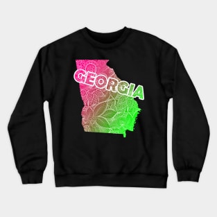 Colorful mandala art map of Georgia with text in pink and green Crewneck Sweatshirt